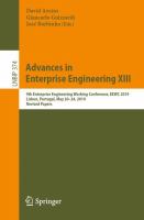 Advances in Enterprise Engineering XIII 9th Enterprise Engineering Working Conference, EEWC 2019, Lisbon, Portugal, May 20–24, 2019, Revised Papers /