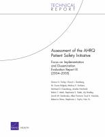 Assessment of the AHRQ patient safety initiative focus on implementation and dissemination evaluation report III (2004-2005) /