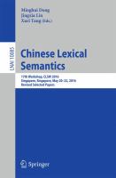 Chinese Lexical Semantics 17th Workshop, CLSW 2016, Singapore, Singapore, May 20–22, 2016, Revised Selected Papers /
