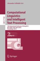Computational Linguistics and Intelligent Text Processing 13th International Conference, CICLing 2012, New Delhi, India, March 11-17, 2012, Proceedings, Part II /