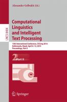 Computational Linguistics and Intelligent Text Processing 15th International Conference, CICLing 2014, Kathmandu, Nepal, April 6-12, 2014, Proceedings, Part II /