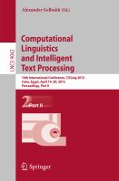 Computational Linguistics and Intelligent Text Processing 16th International Conference, CICLing 2015, Cairo, Egypt, April 14-20, 2015, Proceedings, Part II /