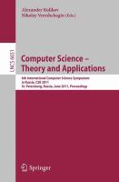 Computer science theory and applications : 6th International Computer Science Symposium in Russia, CSR 2011, St. Petersburg, Russia, June 14-18, 2011 : proceedings /