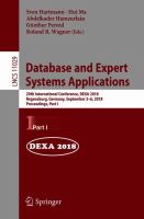 Database and Expert Systems Applications 29th International Conference, DEXA 2018, Regensburg, Germany, September 3–6, 2018, Proceedings, Part I /