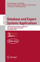 Database and Expert Systems Applications 30th International Conference, DEXA 2019, Linz, Austria, August 26–29, 2019, Proceedings, Part II /