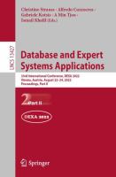 Database and Expert Systems Applications 33rd International Conference, DEXA 2022, Vienna, Austria, August 22–24, 2022, Proceedings, Part II /