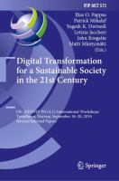 Digital Transformation for a Sustainable Society in the 21st Century I3E 2019 IFIP WG 6.11 International Workshops, Trondheim, Norway, September 18–20, 2019, Revised Selected Papers /