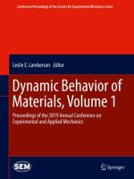 Dynamic Behavior of Materials, Volume 1 Proceedings of the 2019 Annual Conference on Experimental and Applied Mechanics /