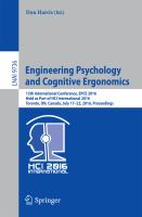 Engineering Psychology and Cognitive Ergonomics 13th International Conference, EPCE 2016, Held as Part of HCI International 2016, Toronto, ON, Canada, July 17-22, 2016, Proceedings /