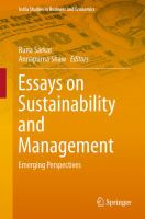 Essays on Sustainability and Management Emerging Perspectives /