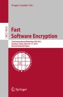 Fast Software Encryption 22nd International Workshop, FSE 2015, Istanbul, Turkey, March 8-11, 2015, Revised Selected Papers /