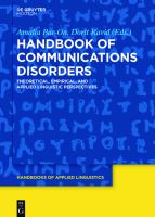 Handbook of communication disorders theoretical, empirical, and applied linguistic perspectives /