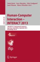 Human-Computer Interaction -- INTERACT 2013 14th IFIP TC 13 International Conference, Cape Town, South Africa, September 2-6, 2013, Proceedings, Part IV /