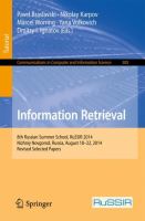 Information Retrieval 8th Russian Summer School, RuSSIR 2014, Nizhniy Novgorod, Russia, August 18-22, 2014, Revised Selected Papers /