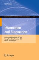 Information and Automation International Symposium, ISIA 2010, Guangzhou, China, November 10-11, 2010. Revised Selected Papers /