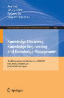 Knowledge Discovery, Knowledge Engineering and Knowledge Management Third International Joint Conference, IC3K 2011, Paris, France, October 26-29, 2011. Revised Selected Papers /