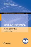 Machine Translation 17th China Conference, CCMT 2021, Xining, China, October 8–10, 2021, Revised Selected Papers /