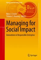 Managing for Social Impact Innovations in Responsible Enterprise /