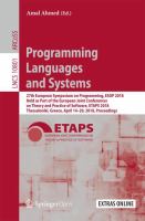 Programming Languages and Systems 27th European Symposium on Programming, ESOP 2018, Held as Part of the European Joint Conferences on Theory and Practice of Software, ETAPS 2018, Thessaloniki, Greece, April 14-20, 2018, Proceedings /