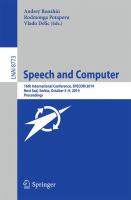 Speech and Computer 16th International Conference, SPECOM 2014, Novi Sad, Serbia, October 5-9, 2014. Proceedings /