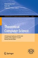 Theoretical Computer Science 37th National Conference, NCTCS 2019, Lanzhou, China, August 2–4, 2019, Revised Selected Papers /