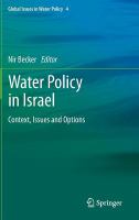 Water Policy in Israel Context, Issues and Options /