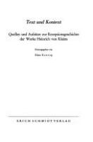 Text und Kontext : Quellen und Aufsätze zur Rezeptionsgeschichte der Werke Heinrich von Kleists /