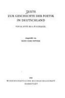 Texte zur Geschichte der Poetik in Deutschland : von M. Opitz bis A.W. Schlegel /