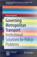 Governing Metropolitan Transport Institutional Solutions for Policy Problems /