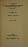 An enquiry into the nature of certain nineteenth century pamphlets /