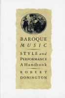 Baroque music : style and performance /