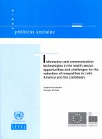Information and communication technologies in the health sector : opportunities and challenges for the reduction of inequalities in Latin America and the Caribbean /