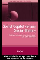 Social capital versus social theory political economy and social science at the turn of the millennium /