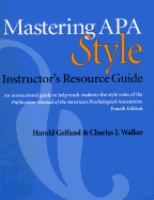 Mastering APA style : student's workbook and training guide /