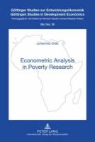 Econometric Analysis in Poverty Research With Case Studies from Developing Countries /