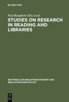 Studies on Research in Reading and Libraries : Approaches and Results from Several Countries.