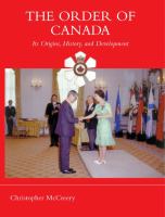 The Order of Canada its origins, history, and development /