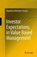 Investor Expectations in Value Based Management Translated by Klementyna Dec and Weronika Mincer /