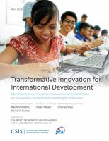 Transformative Innovation for International Development : Operationalizing Innovation Ecosystems and Smart Cities for Sustainable Development and Poverty Reduction.