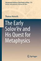 The Early Solov’ëv and His Quest for Metaphysics