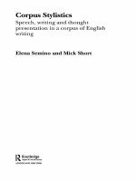 Corpus stylistics speech, writing and thought presentation in a corpus of English writing /