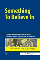 Something to Believe In : Creating Trust and Hope in Organisations: Stories of Transparency, Accountability and Governance.