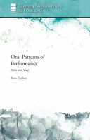 Oral Patterns of Performance Story and Song /