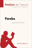 Paroles de Jacques Prévert (Analyse de L'oeuvre) : Analyse Complète et Résumé détaillé de L'oeuvre.